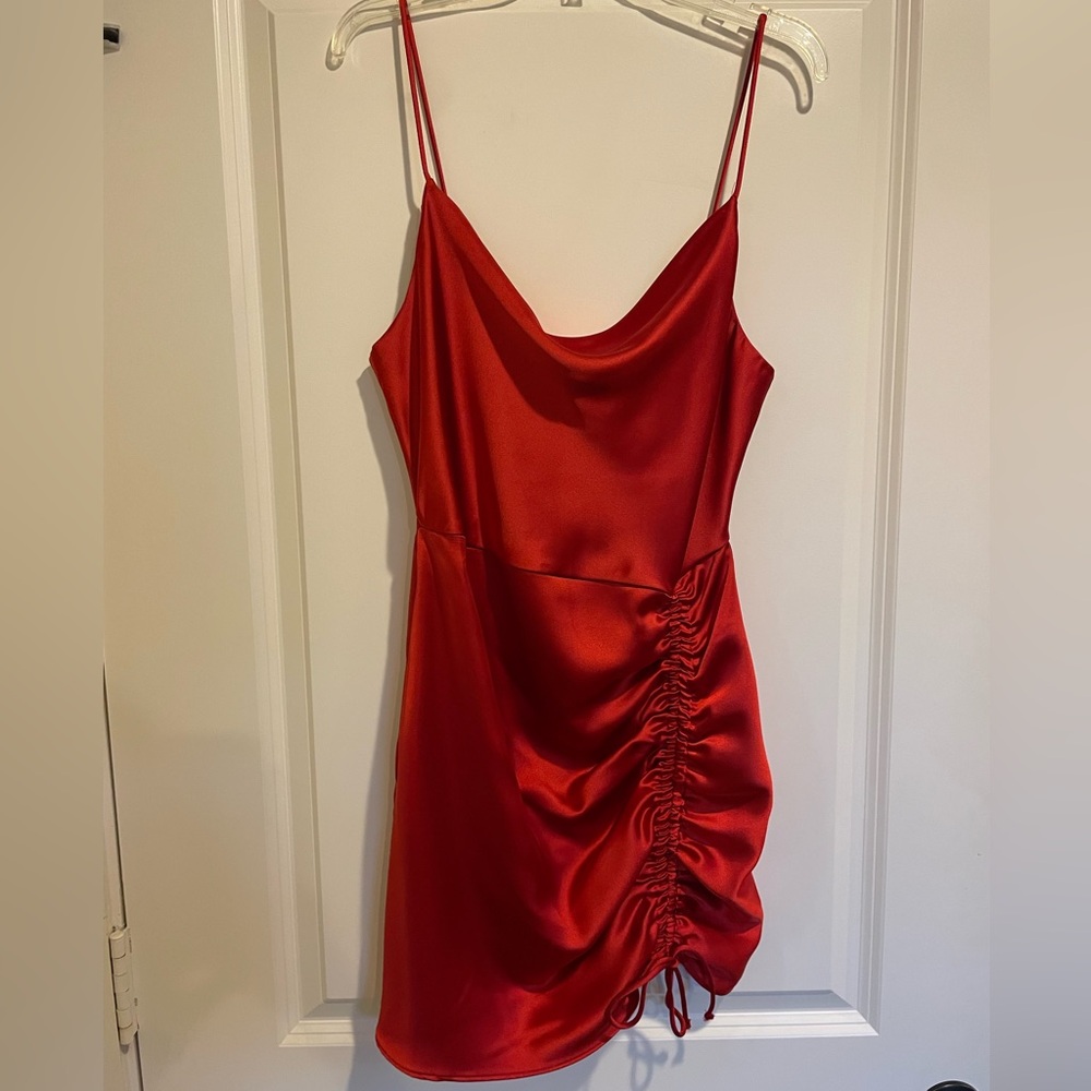 Red Zara Dress with scoop neck and synched side